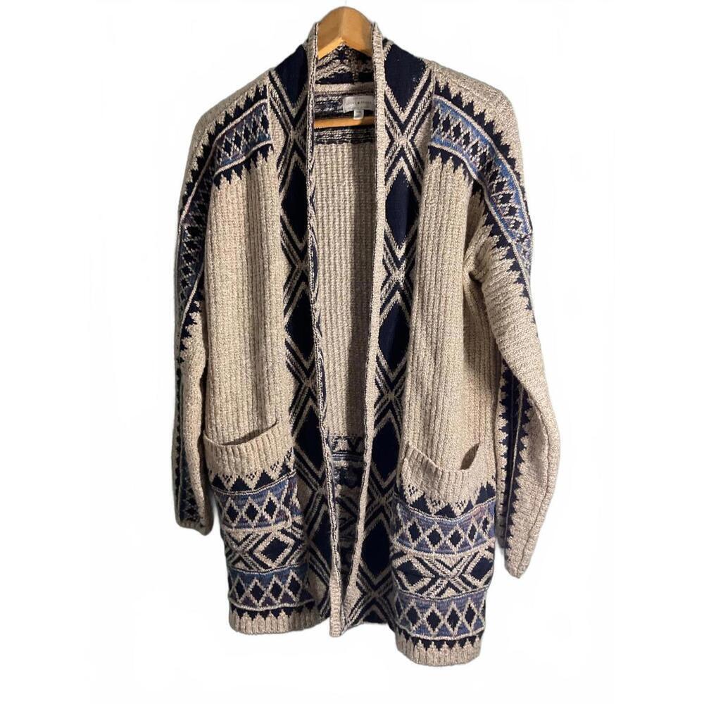 Lucky Brand Southwestern Patterned Open Front Cardigan Sweater M